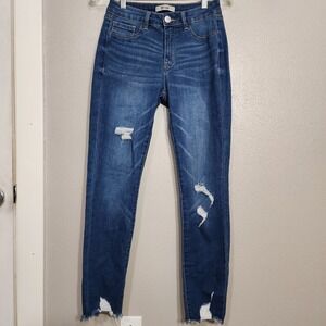 Refuge Jean's Women's Size 4 Blue Denim Distressed Raw Hem Stretch Medium Wash
